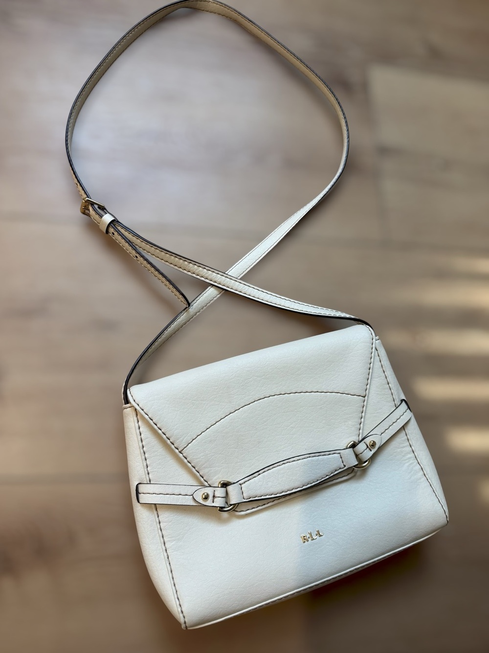 🤎VTG 90s Ralph Lauren Cream Gold Leather Equestrian Minimalist Shoulder Y2K Bag